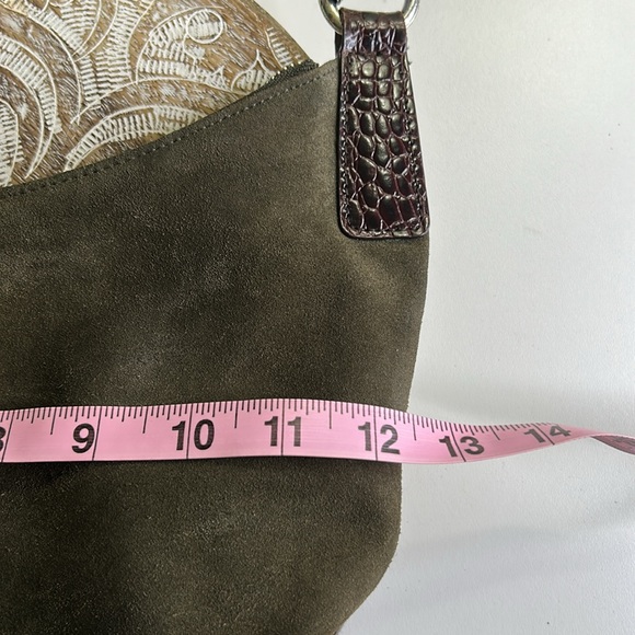 RALPH LAUREN GREEN SUEDE LEATHER, ANIMAL PRINT LEATHER STRAPS PURSE - Picture 11 of 14